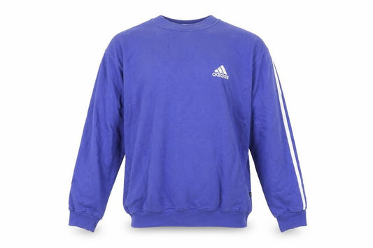 Front view of Adidas Men's Blue Pullover Sweatshirt, size M, Crew Neck Long Sleeve