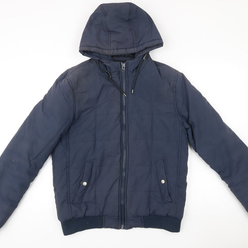 ASOS Men’s Blue Puffer Jacket M Hooded Zip Casual Winter Coat 38-40"