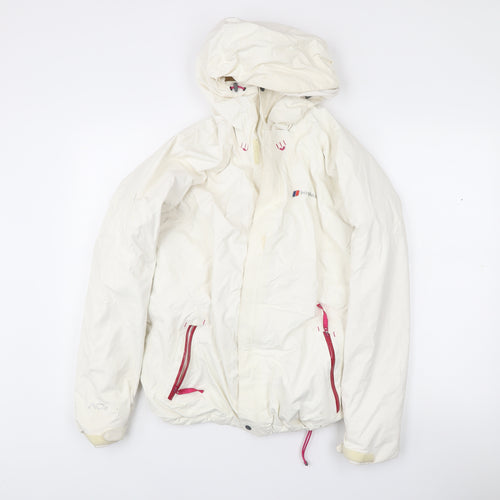 Berghaus Womens White Waterproof Rain Jacket Size 12 Hooded Outdoor Coat