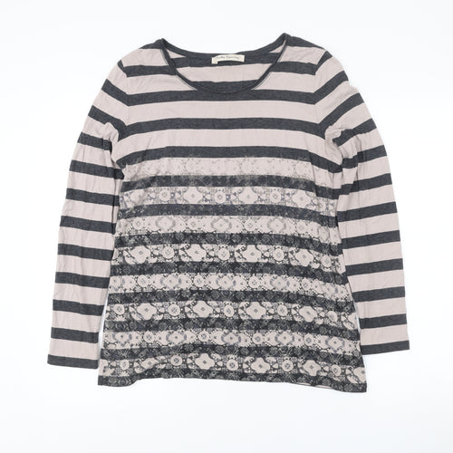 Betty Barclay Womens Grey Beige Stripe Lace Long Sleeve T-Shirt Size 12