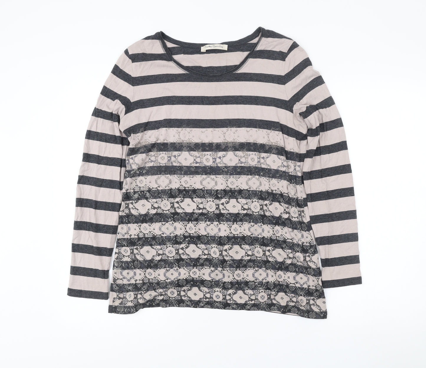 Betty Barclay Womens Grey Beige Stripe Lace Long Sleeve T-Shirt Size 12