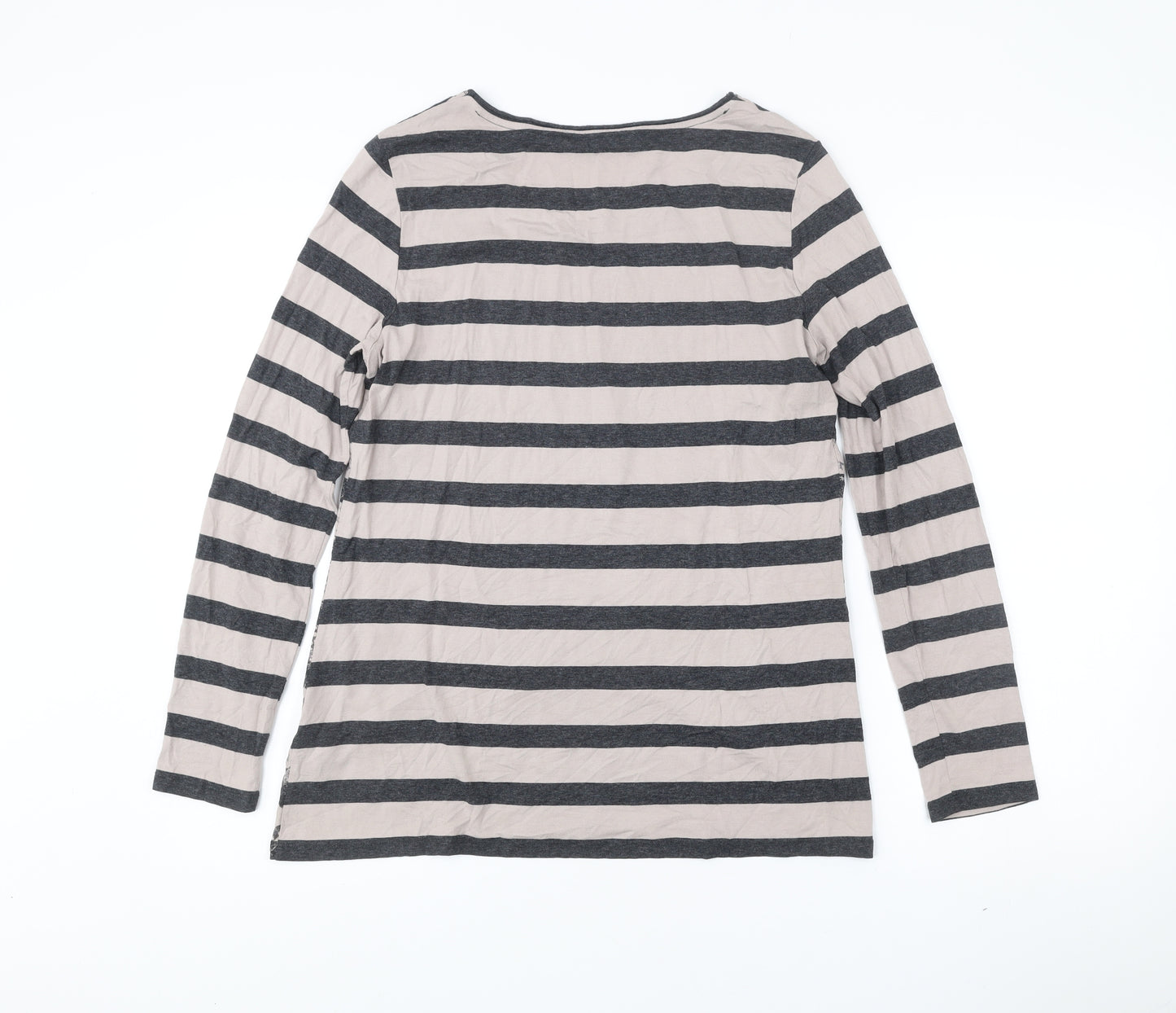 Betty Barclay Womens Grey Beige Stripe Lace Long Sleeve T-Shirt Size 12