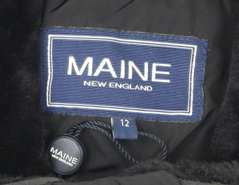 Maine New England Womens Black Size 12 Mid-Length Puffer Coat
