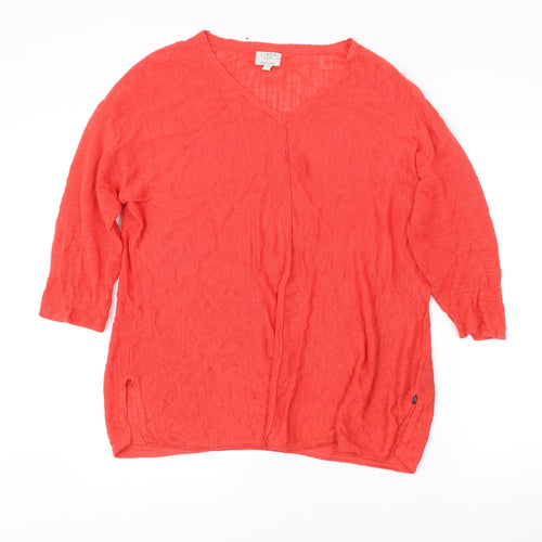 Monsoon Women’s Red Linen Blend Tunic Blouse L V-Neck 3/4 Sleeve
