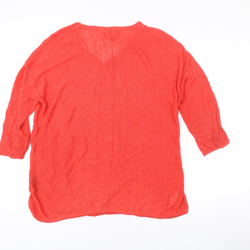 Monsoon Women’s Red Linen Blend Tunic Blouse L V-Neck 3/4 Sleeve