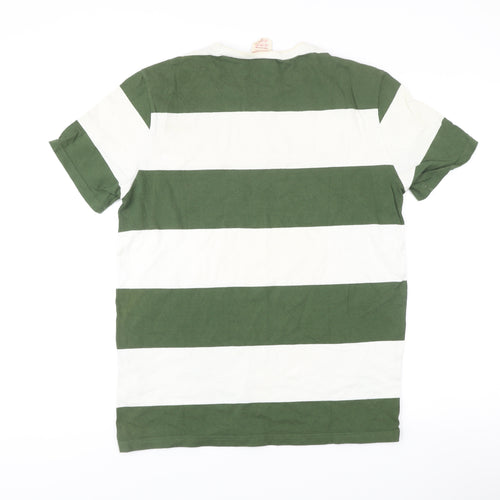 Champion Men's Green White Striped Crew Neck Cotton T-Shirt Size M