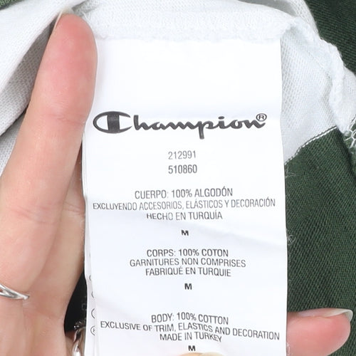 Champion Men's Green White Striped Crew Neck Cotton T-Shirt Size M