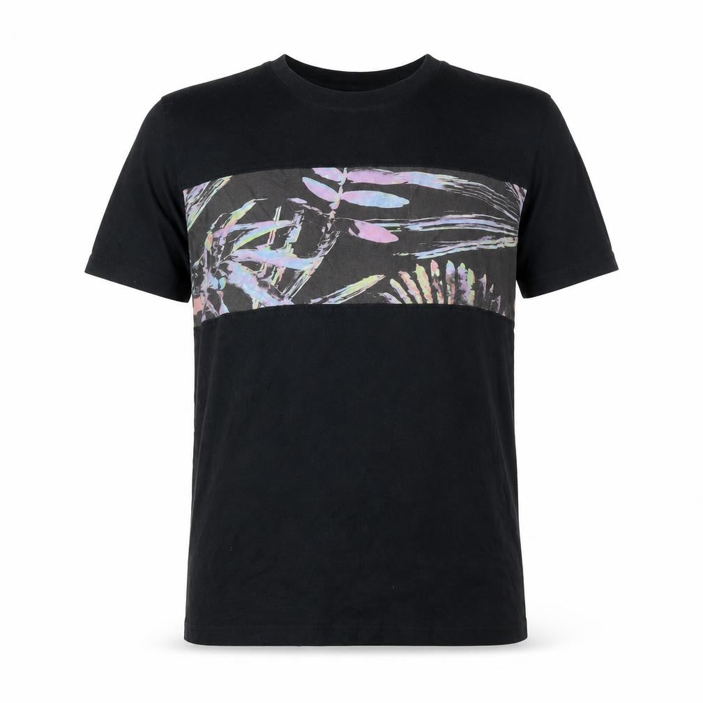 Front view of Rip Curl Men’s Black Tropical Graphic Print T-Shirt, size S
