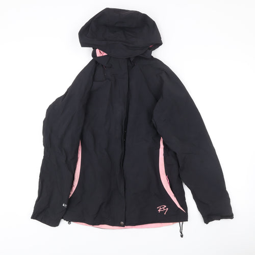RY Womens Black Pink Hooded Rain Coat Jacket S Small Nylon Outdoor