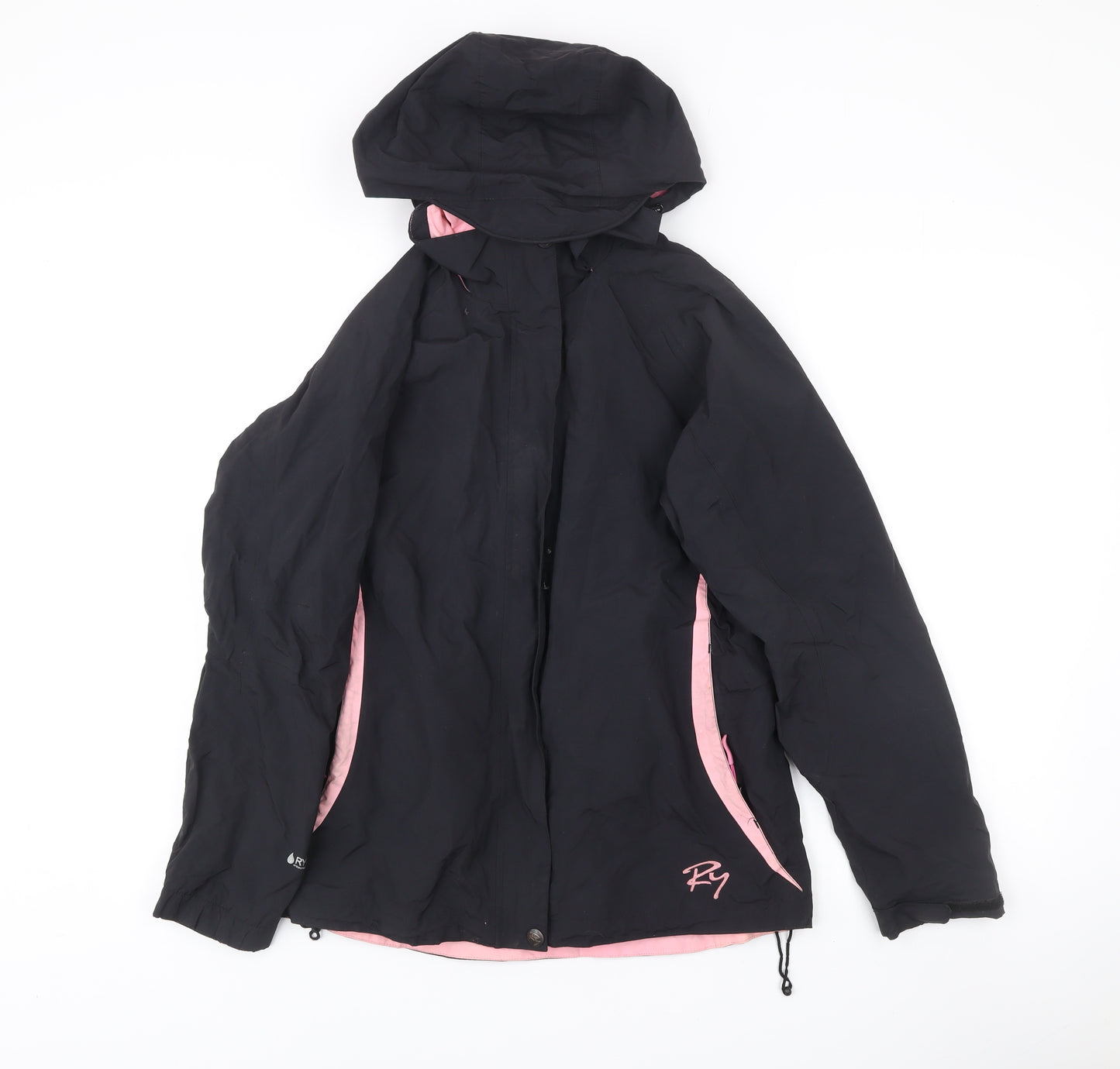 RY Womens Black Pink Hooded Rain Coat Jacket S Small Nylon Outdoor