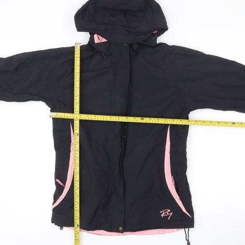 RY Womens Black Pink Hooded Rain Coat Jacket S Small Nylon Outdoor