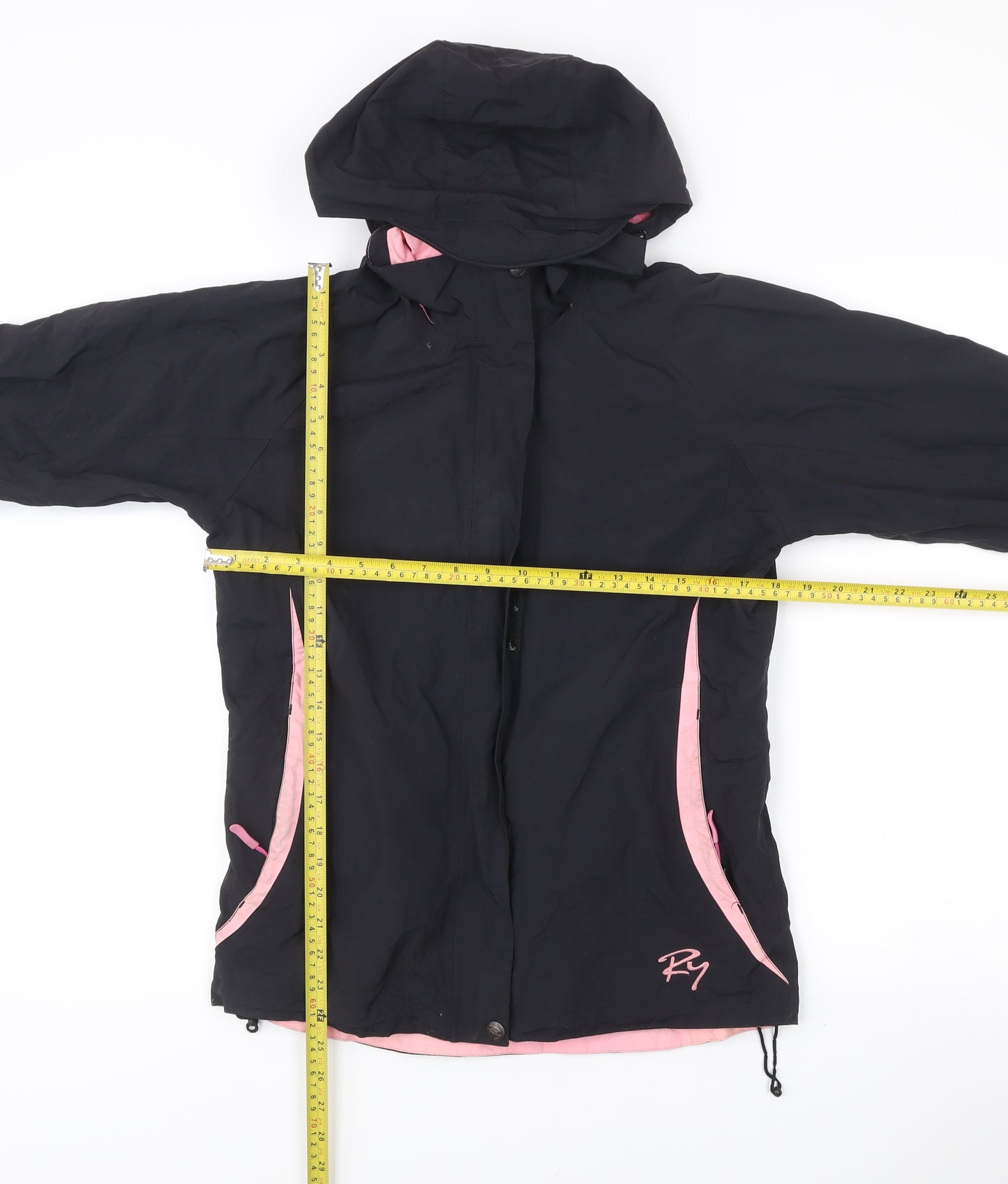 RY Womens Black Pink Hooded Rain Coat Jacket S Small Nylon Outdoor