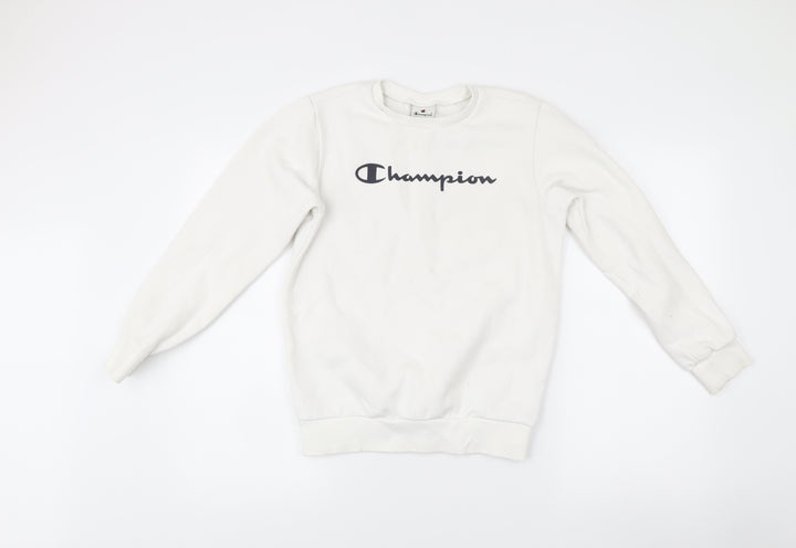 Champion Girls White Logo Sweatshirt 11-12 Years Crew Neck Pullover