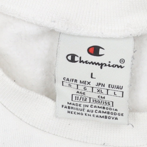 Champion Girls White Logo Sweatshirt 11-12 Years Crew Neck Pullover