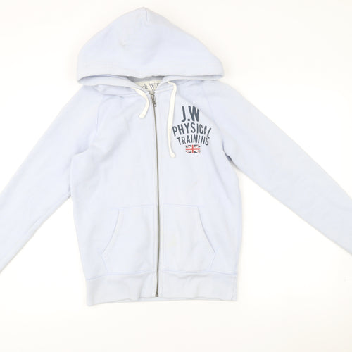 Jack Wills Women’s Blue Full Zip Hoodie Size 10 Logo Print Sportswear