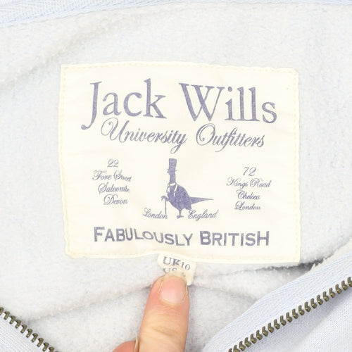 Jack Wills Women’s Blue Full Zip Hoodie Size 10 Logo Print Sportswear
