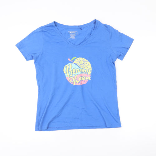 Mountain Warehouse Women’s Blue Cotton V-Neck T-Shirt UK 10 Beach Graphic