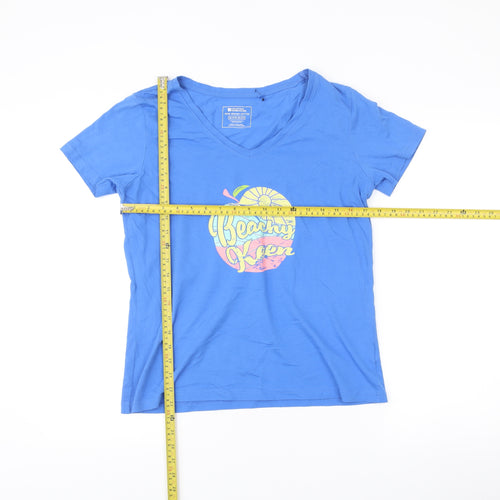 Mountain Warehouse Women’s Blue Cotton V-Neck T-Shirt UK 10 Beach Graphic