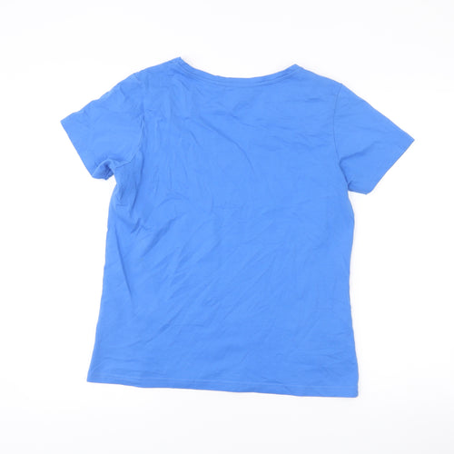 Mountain Warehouse Women’s Blue Cotton V-Neck T-Shirt UK 10 Beach Graphic