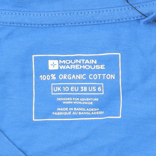 Mountain Warehouse Women’s Blue Cotton V-Neck T-Shirt UK 10 Beach Graphic
