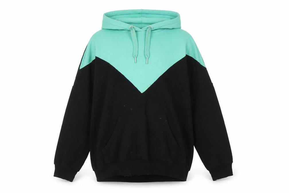 Front view of Monki unisex adults black green pullover hoodie m regular fit