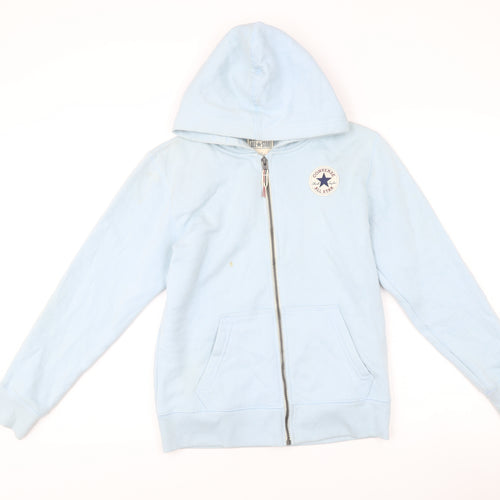 Converse Girls Blue Full Zip Hoodie 12-13 Years Cotton Blend Logo