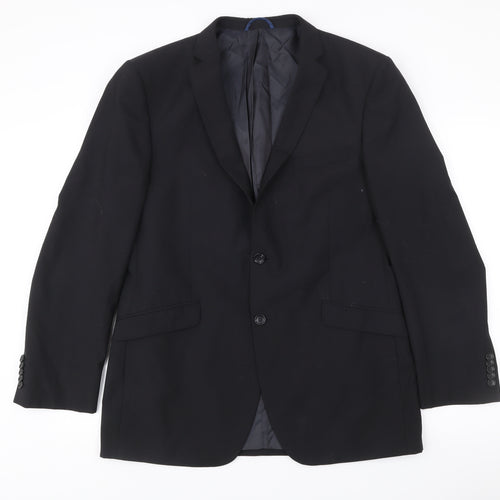 Burton Mens Black Wool Blend Blazer Jacket 42R Notch Lapel Business