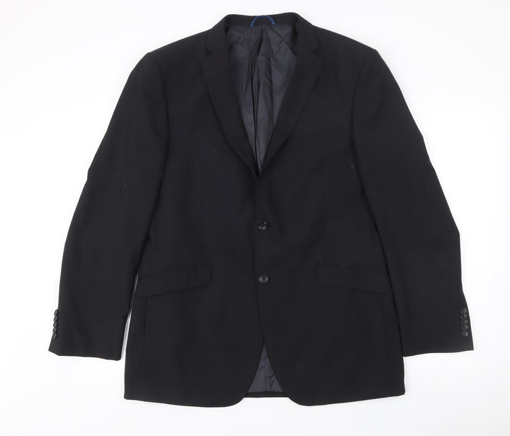 Burton Mens Black Wool Blend Blazer Jacket 42R Notch Lapel Business