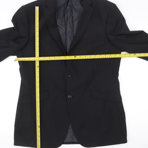 Burton Mens Black Wool Blend Blazer Jacket 42R Notch Lapel Business