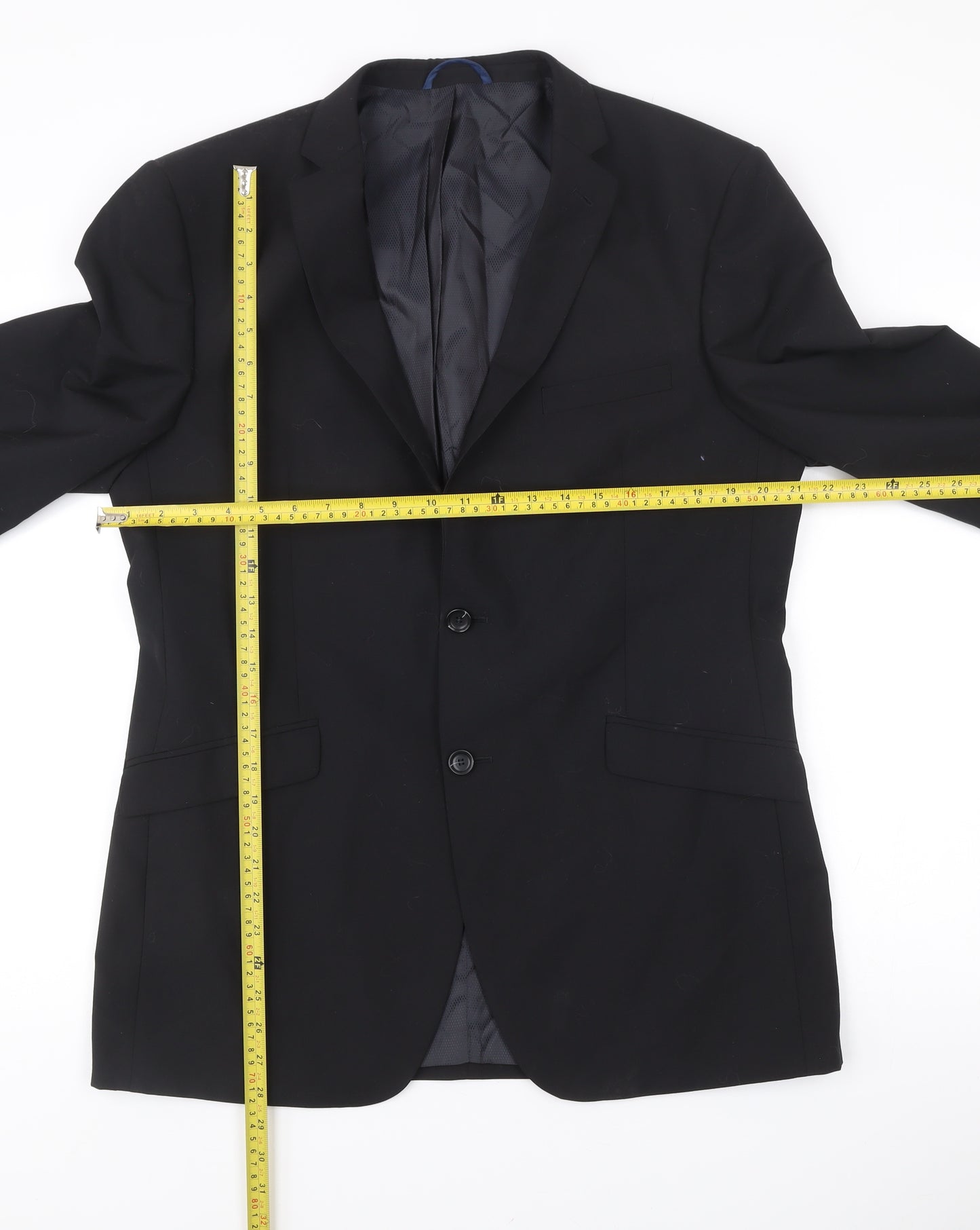 Burton Mens Black Wool Blend Blazer Jacket 42R Notch Lapel Business