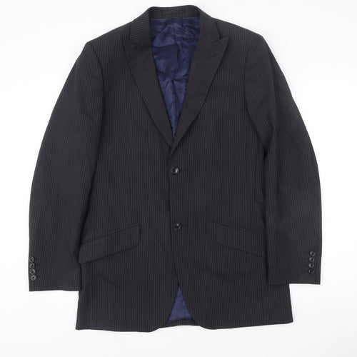 Moss Mens Black 38L Pinstripe Wool Blend Blazer Jacket