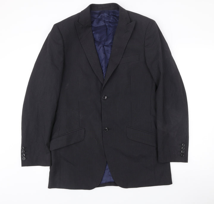 Moss Mens Black 38L Pinstripe Wool Blend Blazer Jacket