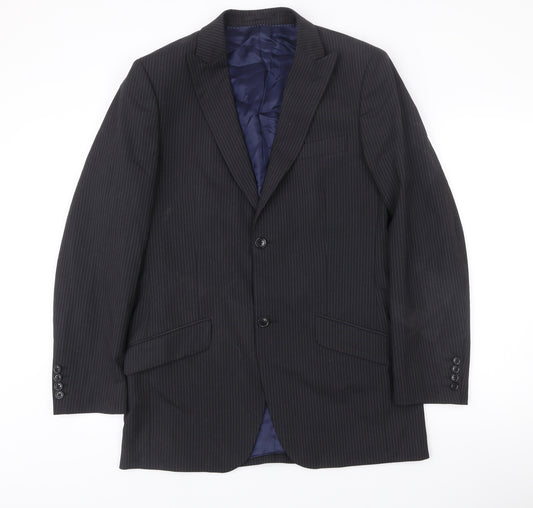 Moss Mens Black 38L Pinstripe Wool Blend Blazer Jacket