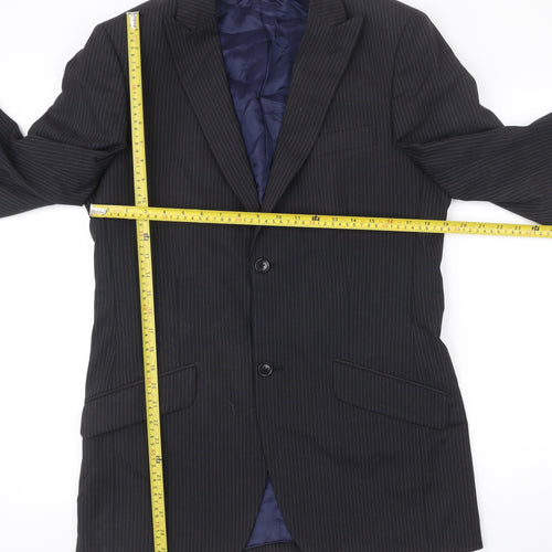 Moss Mens Black 38L Pinstripe Wool Blend Blazer Jacket