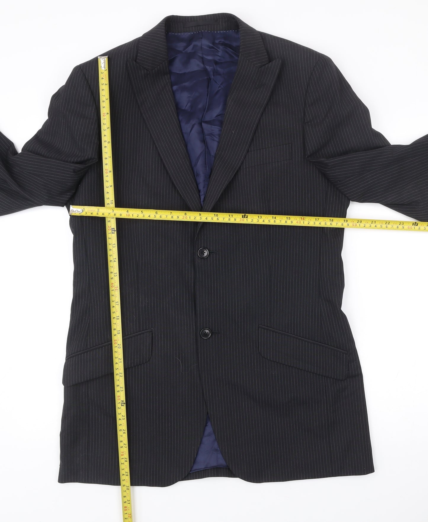 Moss Mens Black 38L Pinstripe Wool Blend Blazer Jacket