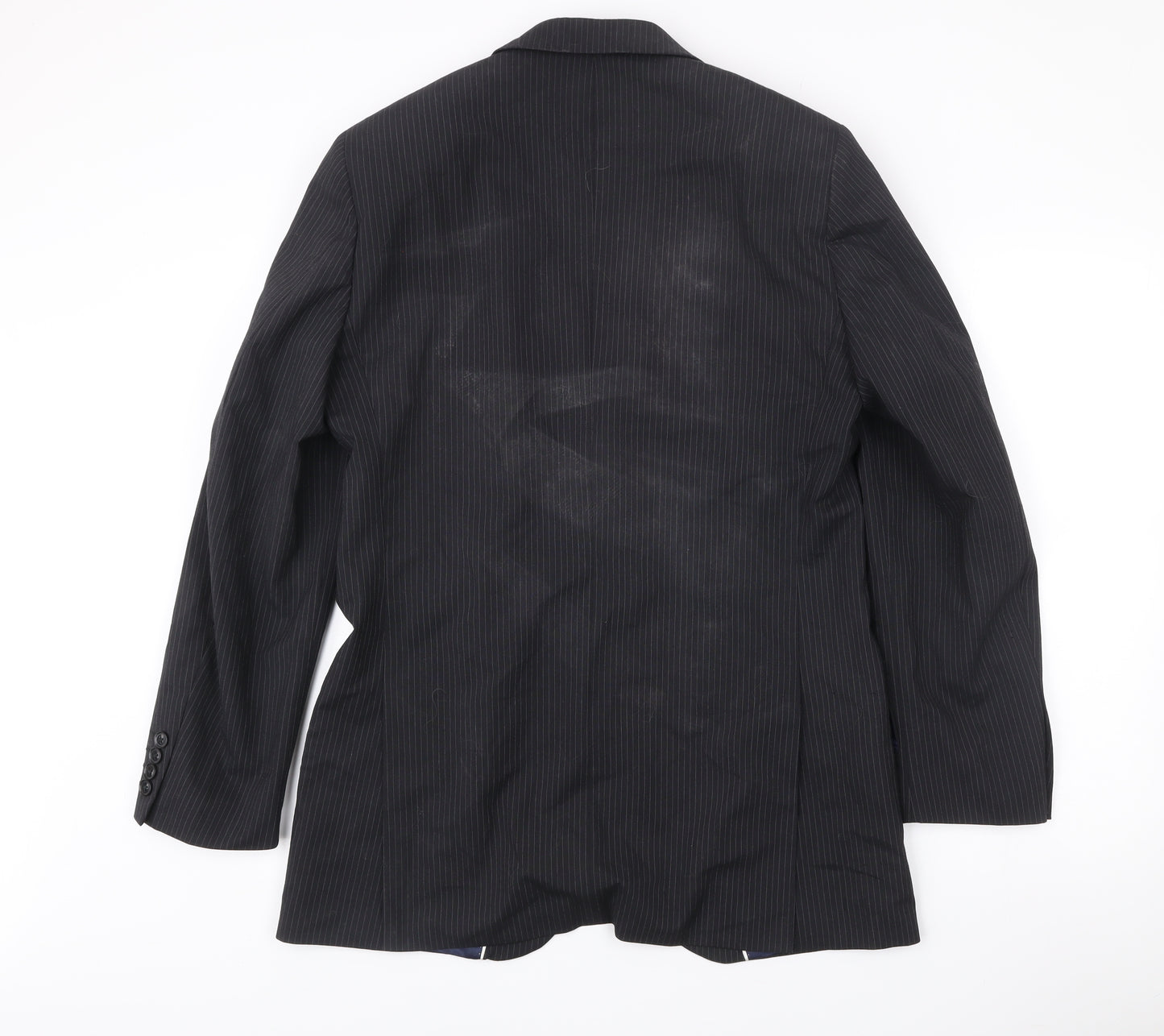 Moss Mens Black 38L Pinstripe Wool Blend Blazer Jacket