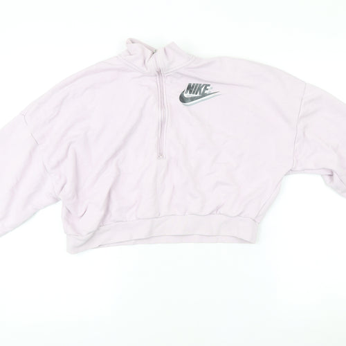 Nike Women’s Pink 1/2 Zip Sweatshirt L Loose Fit Logo Pullover