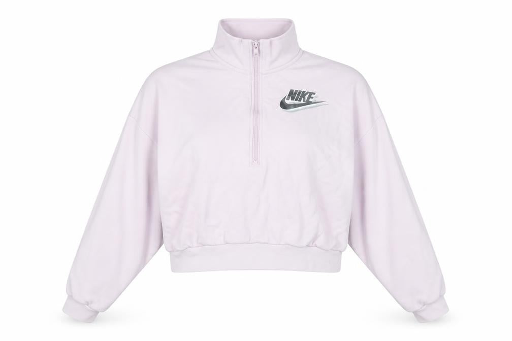 Front view of Nike Women’s Pink 1/2 Zip Sweatshirt L Loose Fit Logo Pullover