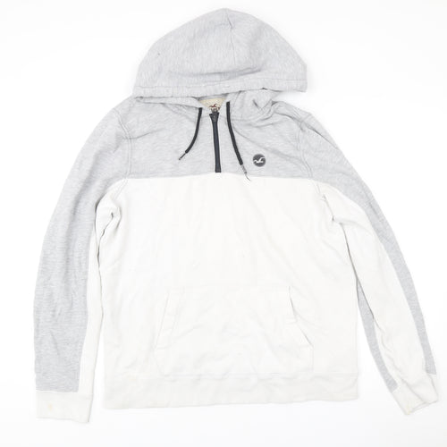Hollister Men’s XL Grey White 1/2 Zip Hoodie Hooded Sweatshirt