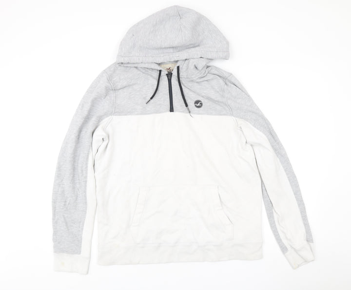 Hollister Men’s XL Grey White 1/2 Zip Hoodie Hooded Sweatshirt