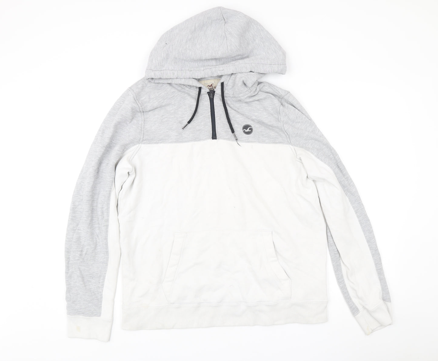 Hollister Men’s XL Grey White 1/2 Zip Hoodie Hooded Sweatshirt