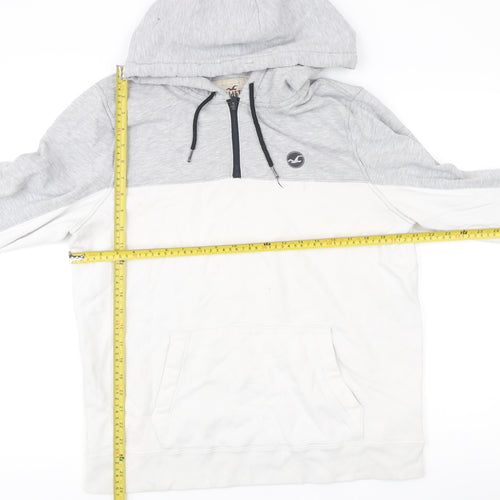 Hollister Men’s XL Grey White 1/2 Zip Hoodie Hooded Sweatshirt