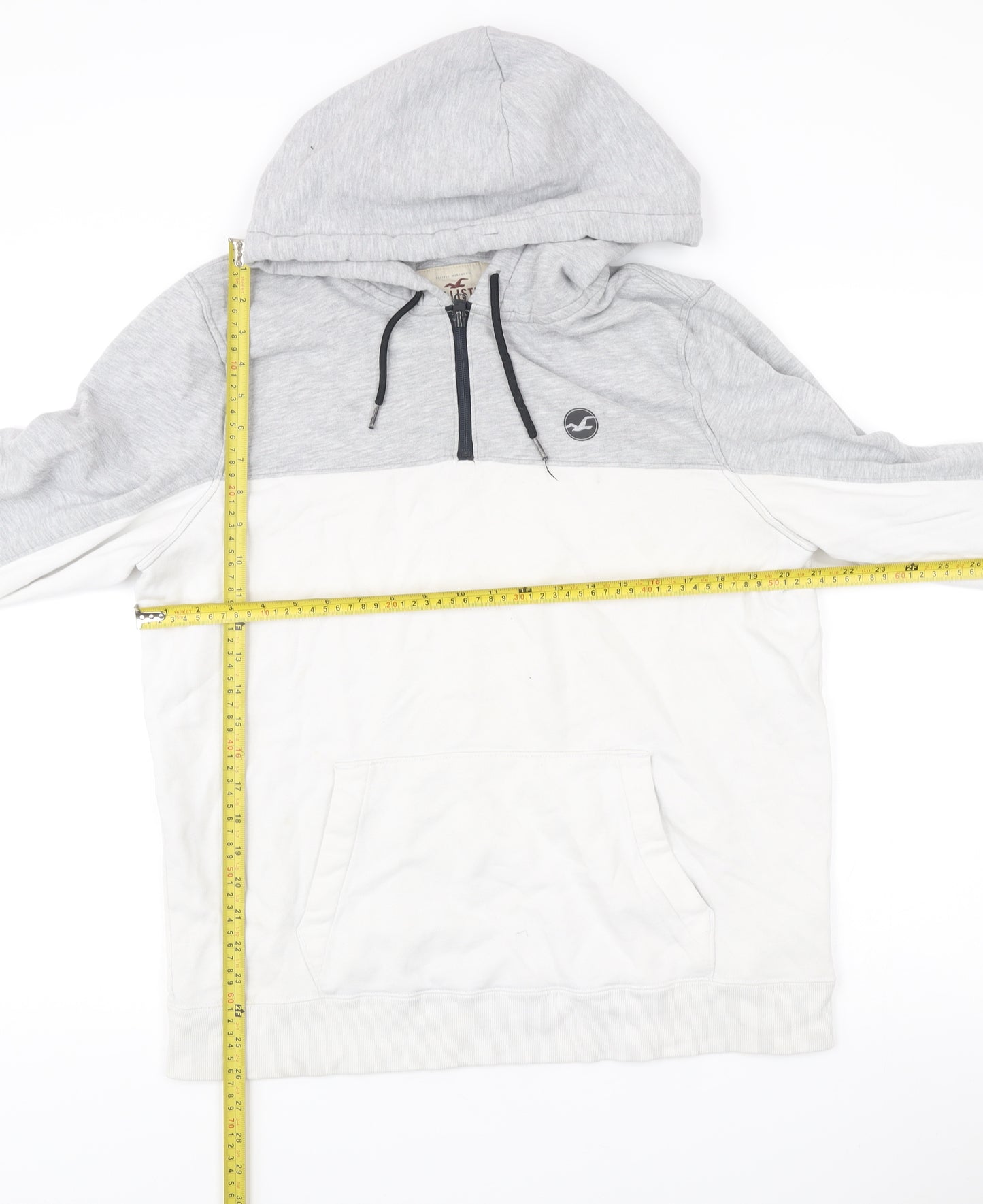 Hollister Men’s XL Grey White 1/2 Zip Hoodie Hooded Sweatshirt