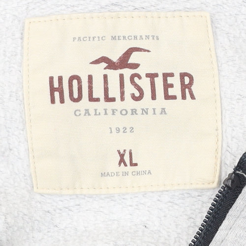 Hollister Men’s XL Grey White 1/2 Zip Hoodie Hooded Sweatshirt
