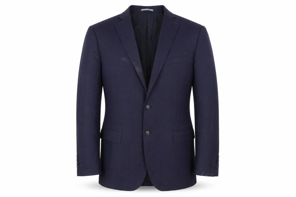 Front view of Marks & Spencer men’s blue blazer jacket 44l regular fit wool blend