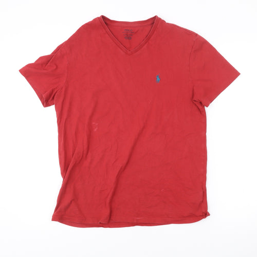 Ralph Lauren Men’s Red V-Neck Cotton T-Shirt Size S