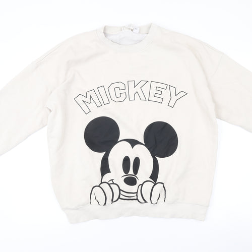 H&M Women’s White Mickey Mouse Disney Sweatshirt Size S Cotton Blend