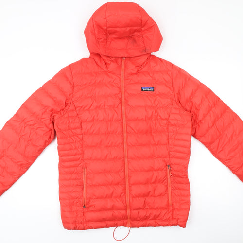 Patagonia Womens Red L Puffer Jacket Hooded Down Insulated Coat