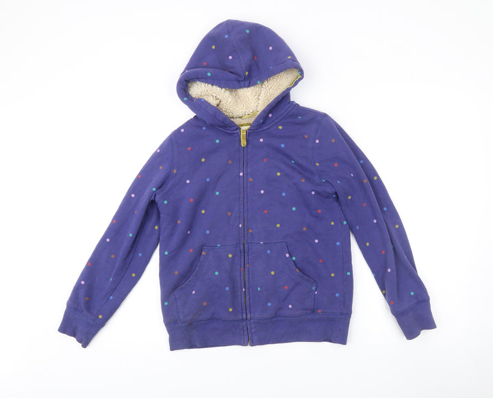 Boden Girls Blue Polka Dot Hooded Jacket 11-12Y Cotton Blend Lined