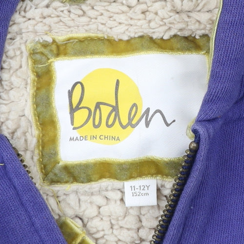 Boden Girls Blue Polka Dot Hooded Jacket 11-12Y Cotton Blend Lined